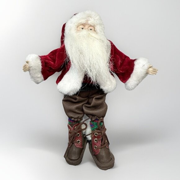 Santa Clause In Hiking Boots Velvet Starburst Hat Sweater Green Red Socks 8.5” - Picture 1 of 15